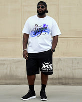 Big Man Street Fashion Handmade Unique Love Art Personality Graffiti Short Sleeve T-Shirt Shorts Suit
